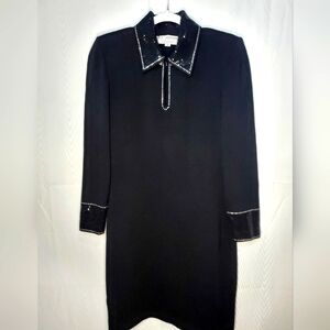 VINTAGE St. John's 1960's Jewel Embellished Collared Knit Midi Dress Size 2